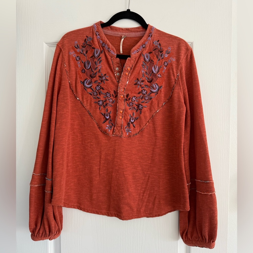 Free People Rust Peasant Top Size M